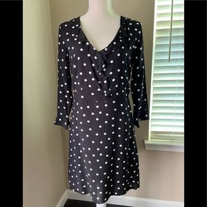 NWT XS Sanctuary Long Sleeved Black Dress w White Polka Dots Side Zip V Neck